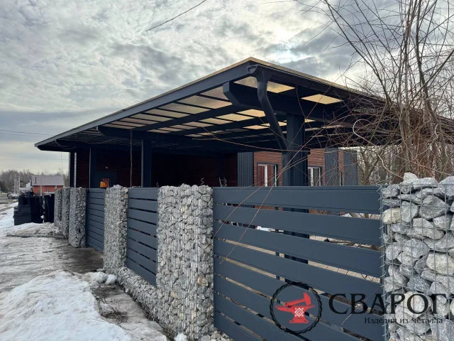 Современный навес из двутавра Семиозерка