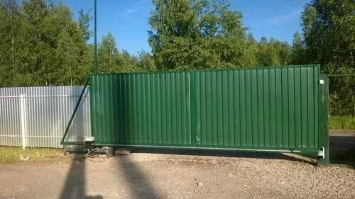 Откатные ворота из профлиста с калиткой