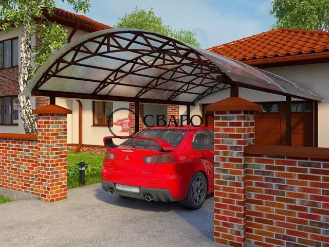 Арочный навес с красивыми фермами для авто "Эльба"